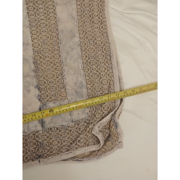 Boho Lace Crochet Striped Poncho Shirt Free People XS Cream And Blue Wash Hippie - Picture 5 of 10